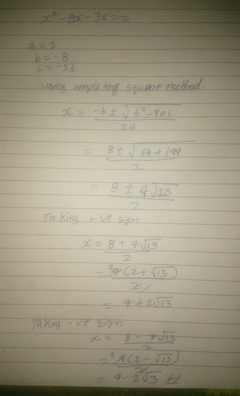 X^2-8x-36=0 solve by completing the square ANSWER ASAP-example-1