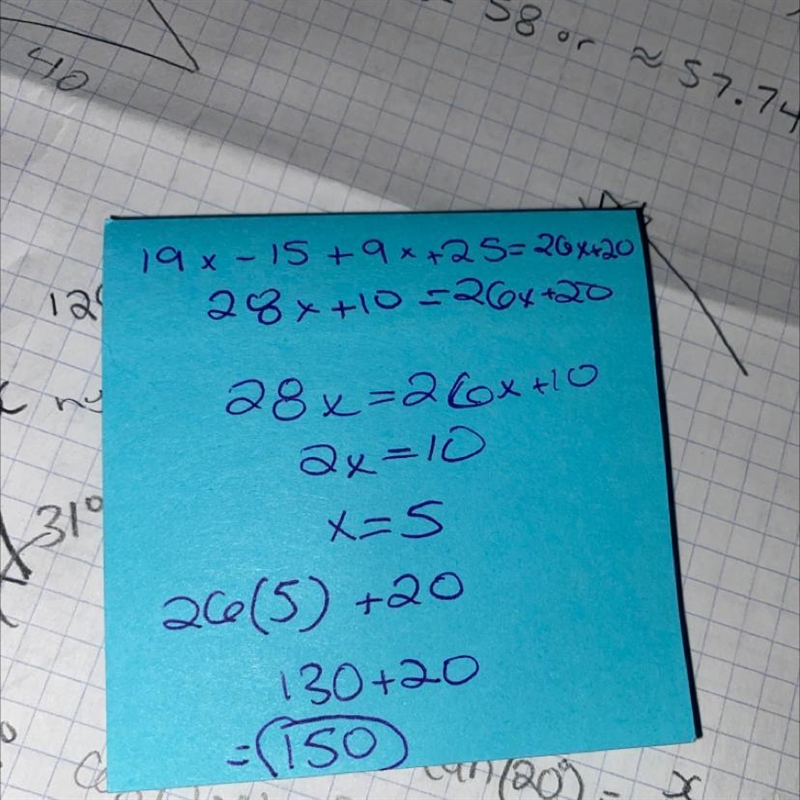 PLEASE ANSWER QUICK!!! 30 POINTS The figure has angle measures as shown. A 19x - 15 26x-example-1