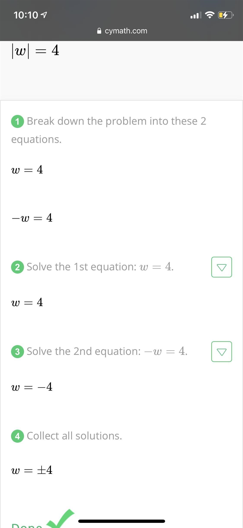 Solve for w |w|=4 if there is more than one solution, sperate them with commas. if-example-1