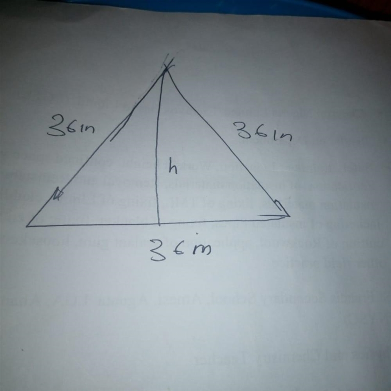 A yield sign is an equilateral triangle with a side length of 36 inches. What is the-example-1