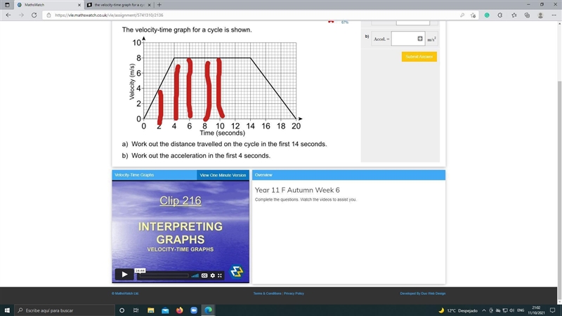 The velocity-time graph for a cycle is shown-example-1