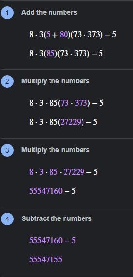 What is 8x3(5+80)(73x373)-5-example-1