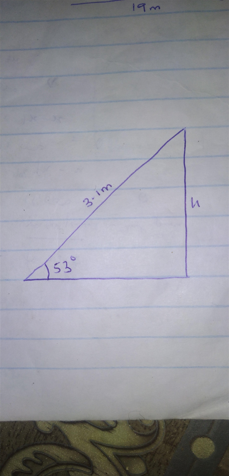 A slide 3.1 meters long makes an angle of 53 degrees with the ground. To the nearest-example-1