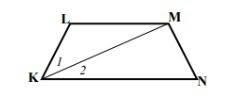 Given klmn is a trapezoid, kl = mn, m<1 = m<2, lm/kn = 8/9, pklmn = 132. Find-example-1