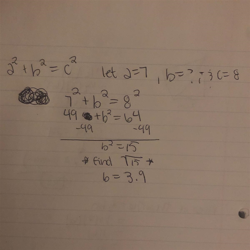 Use the Pythagorean Theorem to find the missing length and then round the result to-example-1