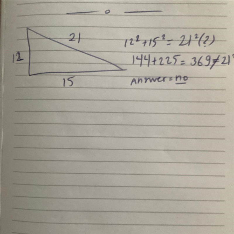 Using a=15 b=12 and c=21 is trinalge abc a right angle triangle?-example-1