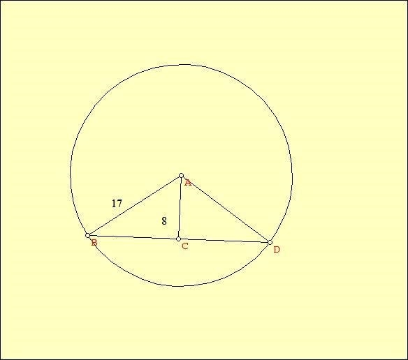 Determine the length of the chord that is 8 inches from the center of a circle with-example-1