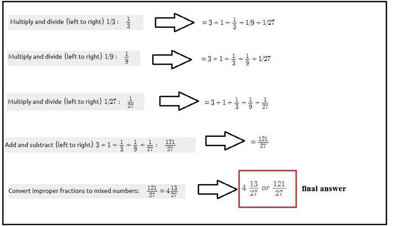 What is the sum of the geometric series below? 3+1+1/3+1/9+1/27-example-1