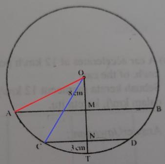 (a) The diagram shows a circle, centre 0. AB and CD are chord. Given that OM = 8 cm-example-1