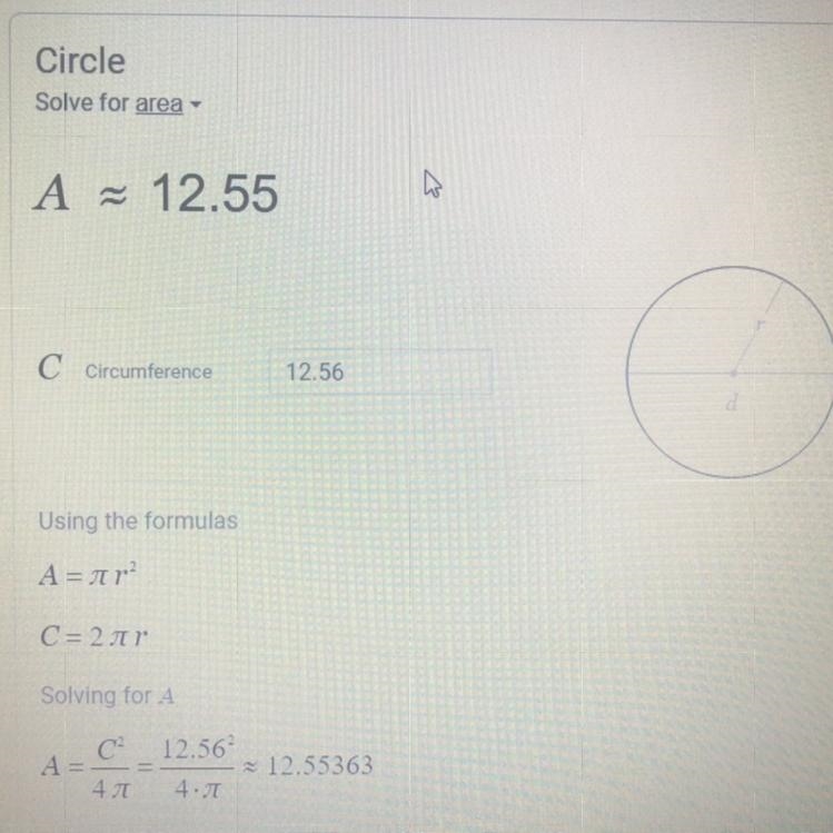 Find the area of a circle with a circumference of 12.56 units​-example-1