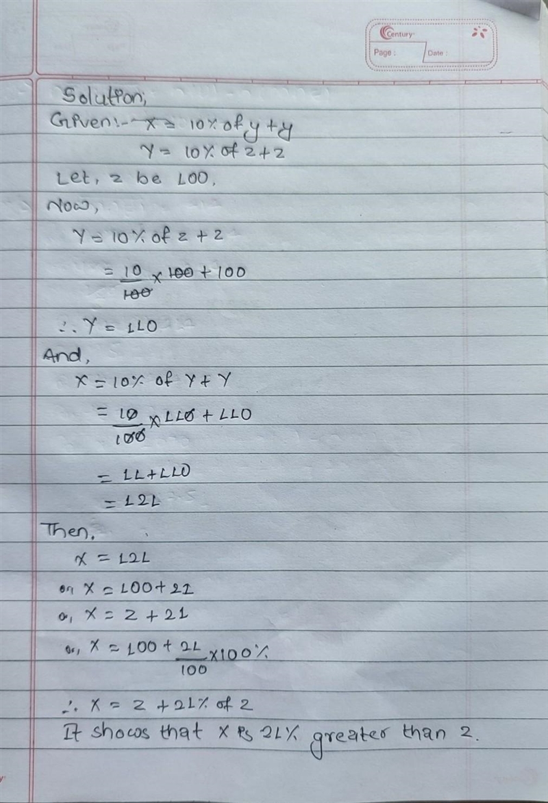 Number x is 10% more than number y. Number y is 10% more than number z. How much percent-example-1