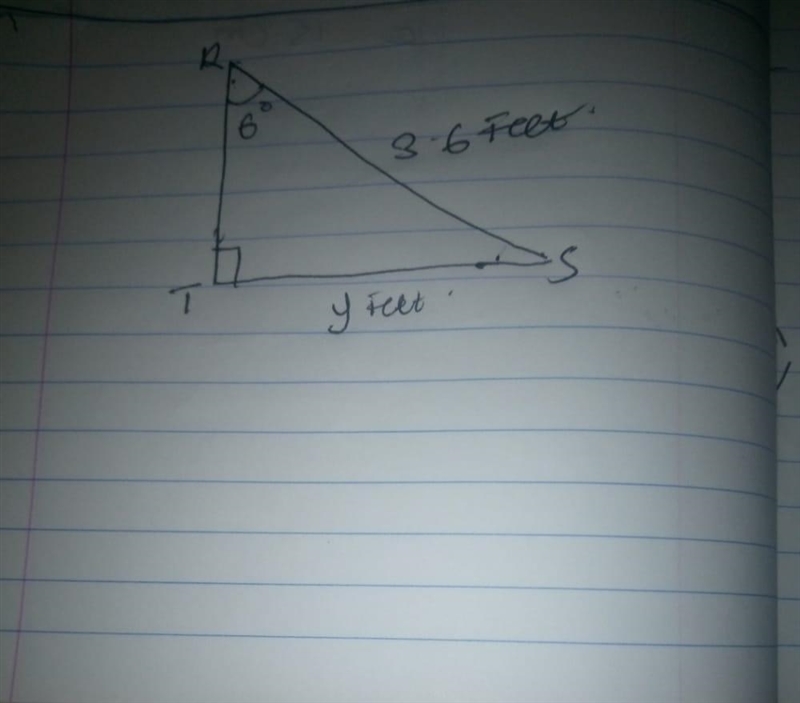 In RST, the measure of ZT=90°, the measure of ZR=6°, and RS = 3.6 feet. Find the length-example-1