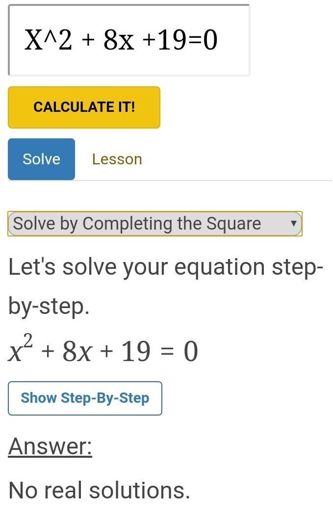 X^2 + 8x +19=0. Find a equivalent equation Solve by completing the square-example-1