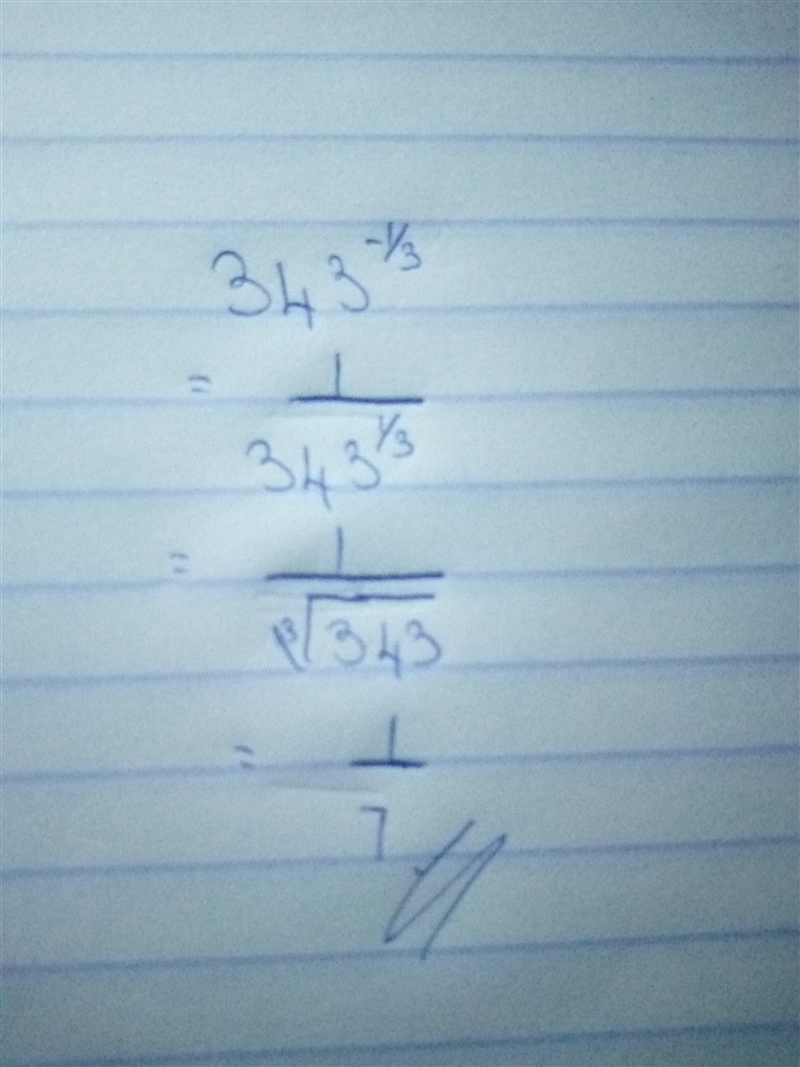 Evaluate the expression. (343)^-1/3​-example-1