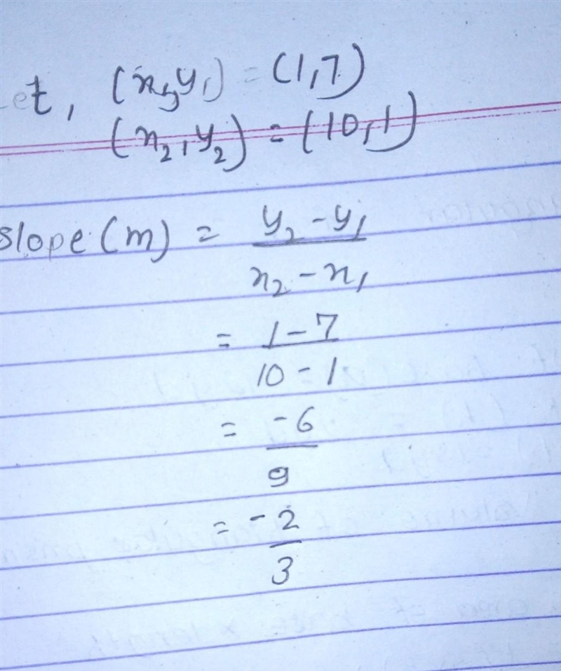 What is the slope of the line that passes through the pair of points. (1,7) , (10 ,1)​-example-1