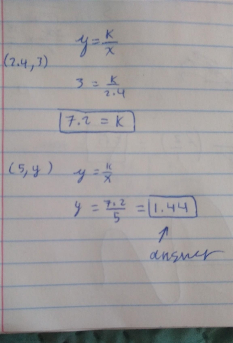 The pair of points is on the graph of an inverse variation. Find the missing value-example-1