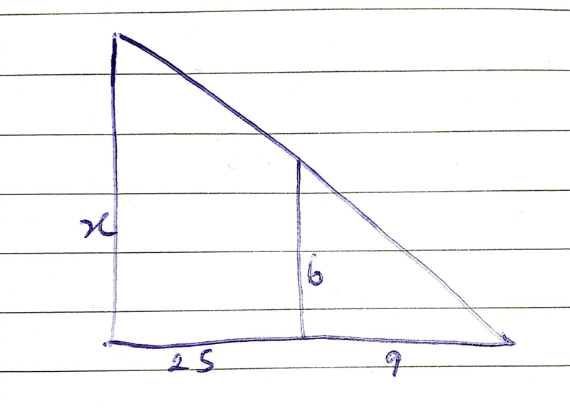 Joe wants to find the height of a pole. Beginning at the pole, Joe walks 25 feet along-example-1