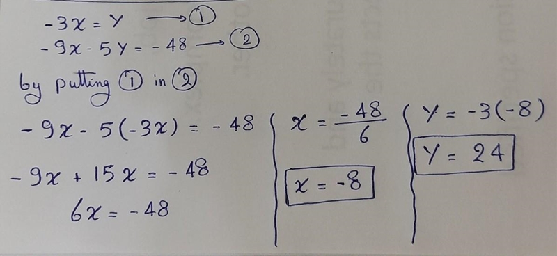 Please help -3x= y -9x - 5y = - 48-example-1