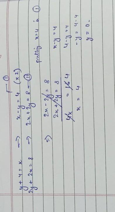 Y+4=x 2y+2x=8 PLEASE ANSWER QUICK I HAVE A QUIZ DUE PLS ITS 15 POINTS​-example-1