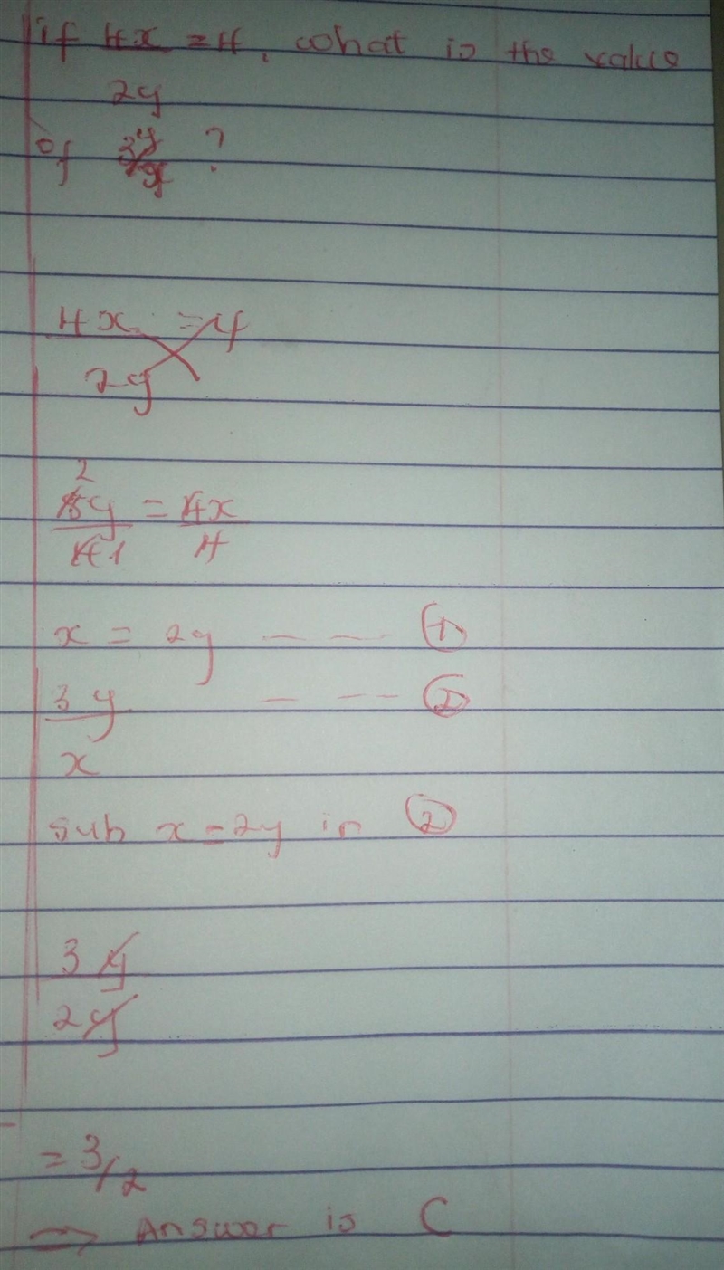 - If 4x = 4, what is the value of 3y ? 2y X A) 3 4 B) ما در C) 2 D) 2-example-1