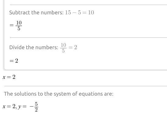 5x-2y=15 2x+6y=-11 solve by substitution or equal values method-example-5