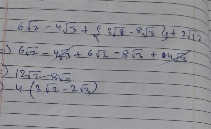 6 √(2) - 4 √(3) + |3 √(8) - 8 √(3) | + 2 √(12)Solve this pls ......​-example-1