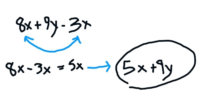 8x+9y-3x= simplest form please-example-1