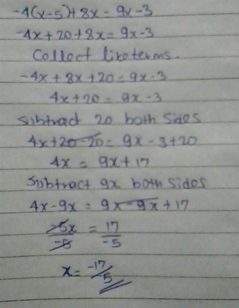 -4(x-5)+8x=9x-3 Can somebody help me with this problem-example-1