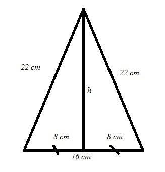 The base of an isosceles triangle is 16 cm long. The equal sides are each 22 cm long-example-1