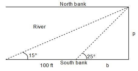 An observer standing on the southern bank of a river sees a tree that is much more-example-1