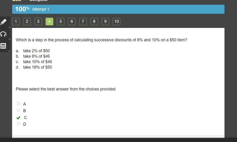 Which is a step in the process of calculating successive discounts of 8% and 10% on-example-1