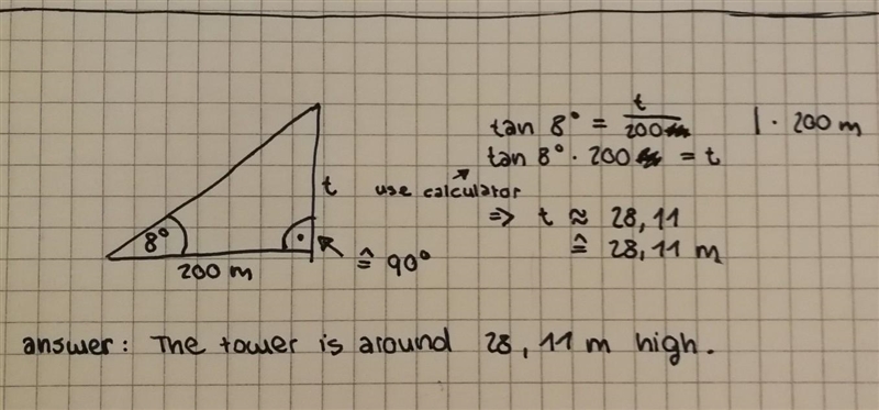 At a horizontal distance of 200 m from the base of an observation tower, the angle-example-1