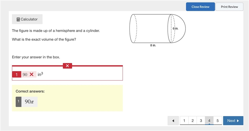 The figure is made up of a hemisphere and a cylinder. What is the exact volume of-example-1