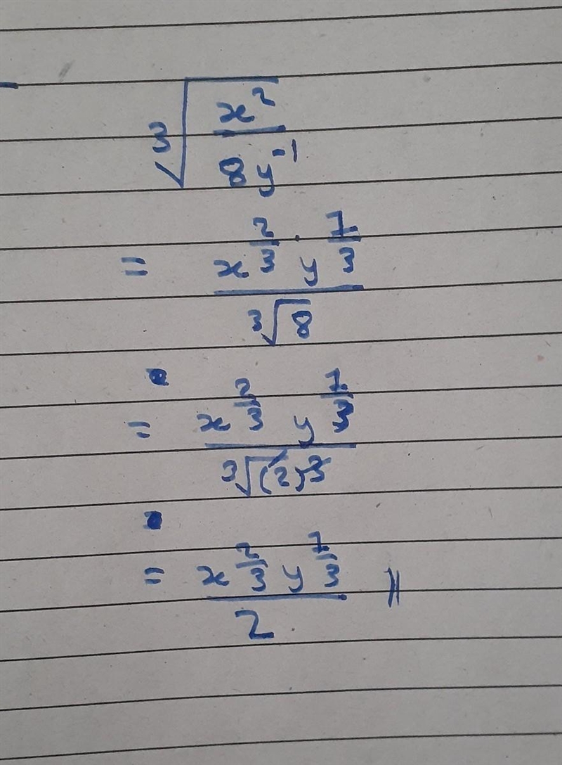 Simplify: \sqrt[3]{(x^2)/(8y^(-1)) } Thank you!-example-1