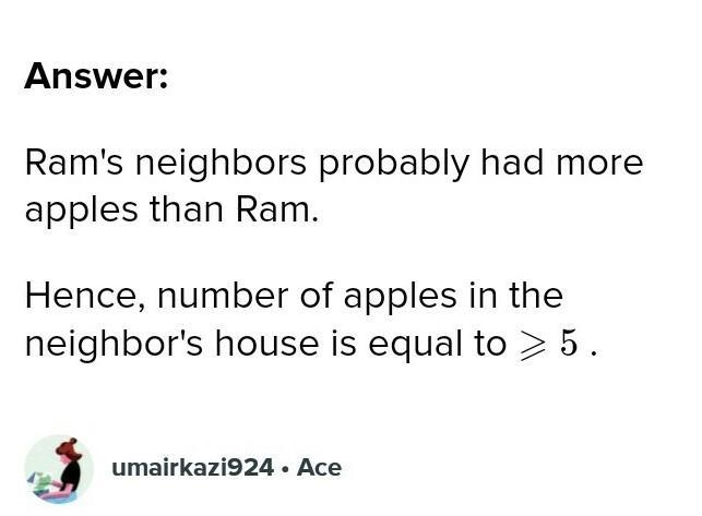 If Ram had 5 apples in house , now calculate the number of apple's in his neighbours-example-1