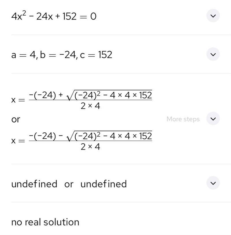 For the following quadratic equation, find the discriminant. –4x² + 24x – 152 = 0 ​-example-1