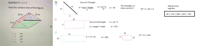 Find the surface area of the figure. 22 m 12 m 5 m-example-1