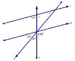 Lines l and m are parallel. When they are cut by the two transversals below, a triangle-example-1