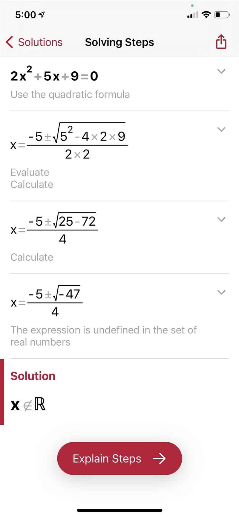 Solve using the quadratic formula: 2x^2+5x+9=0-example-1