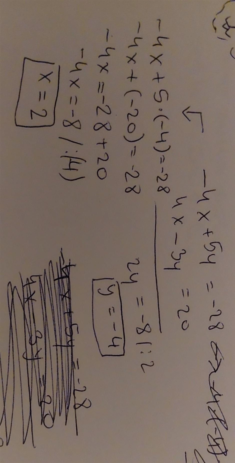 -4х + 5y=— 28 4x – 3y = 20-example-1