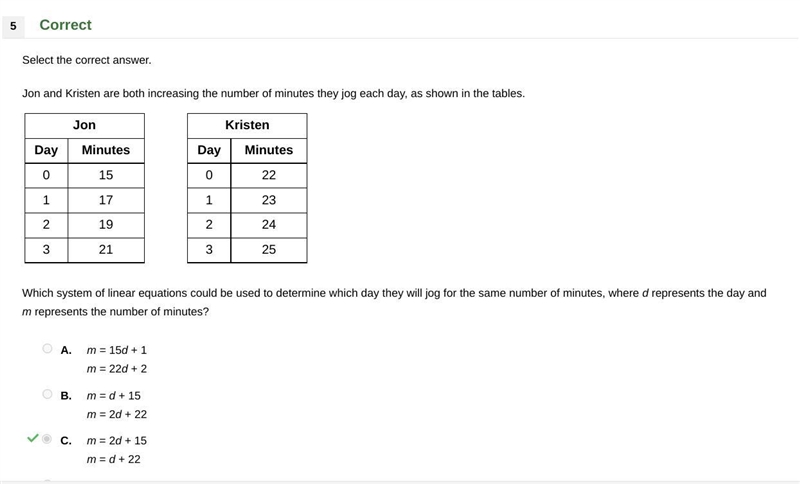 Jon and Kristen are both increasing the number of minutes they jog each day, as shown-example-1