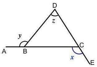 A, B & C lie on a straight line. D, C & E lie on a different straight line-example-1