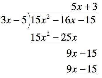 If the area of a rectangle is (15x^2 - 16x - 15) square feet, and its length is (3x-example-1