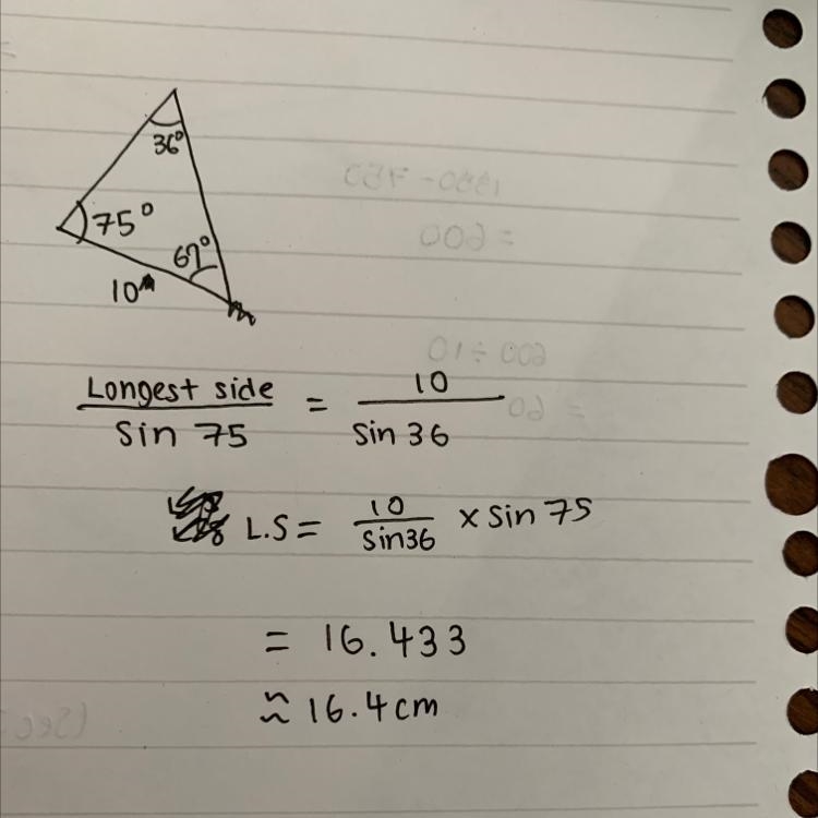 The measures of two angles of a triangle are 36 degree and 75 degree . The length-example-1