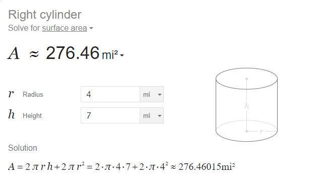 What is the surface area of the cylinder with height 7 mi and radius 4 mi? Round to-example-1