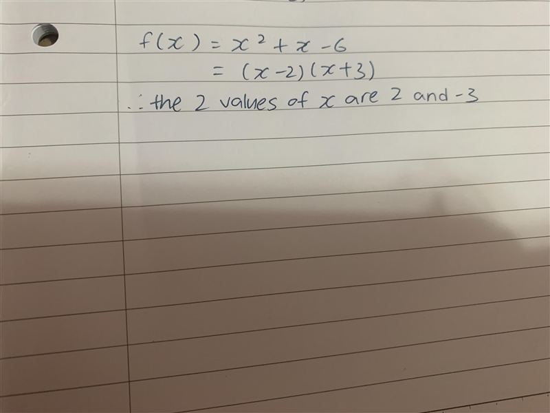 Find two solutions for f(x) = x2 + x - 6​-example-1