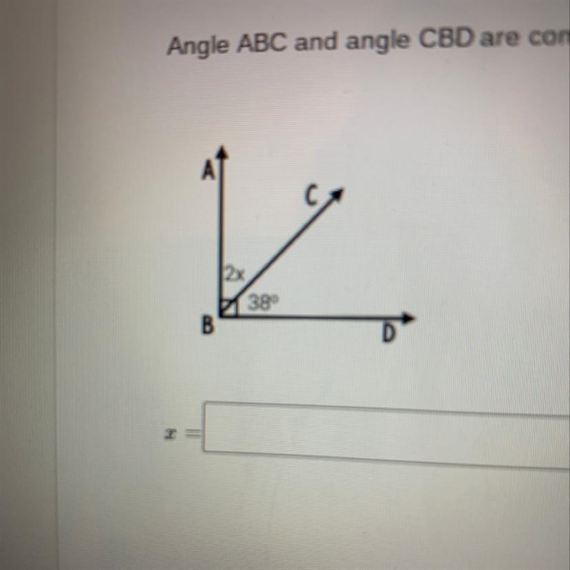 Angle ABC and angle CBD or a complementary what is the value of X-example-1