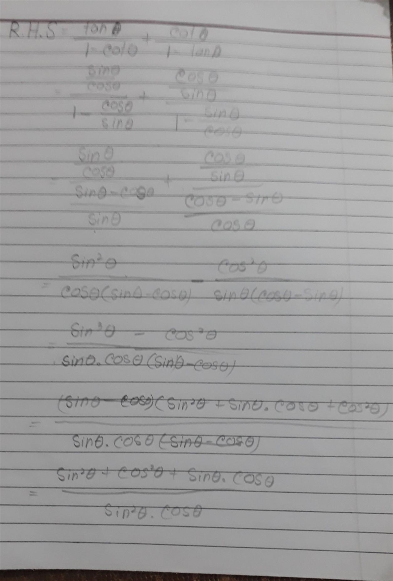 Help help Prove the following: \sf( \tan( \theta) )/(1 - \cot( \theta) ) + ( \cot-example-1