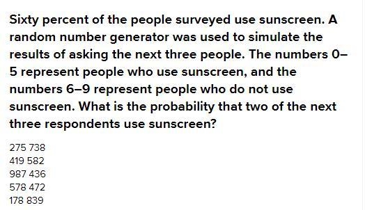 Sixty percent of the people surveyed use sunscreen. A random number generator was-example-1