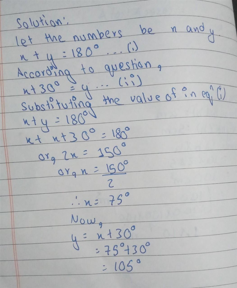 x and y are angles on a line l forming linear pairs . if twice of x is 30 degree less-example-1